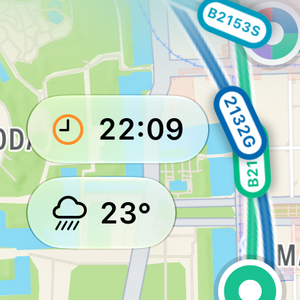Weerwidget met tijd en temperatuur op de Tokyo-kaart.