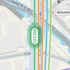 Tokyo transit-kaart met een gemarkeerde treinmarkering.