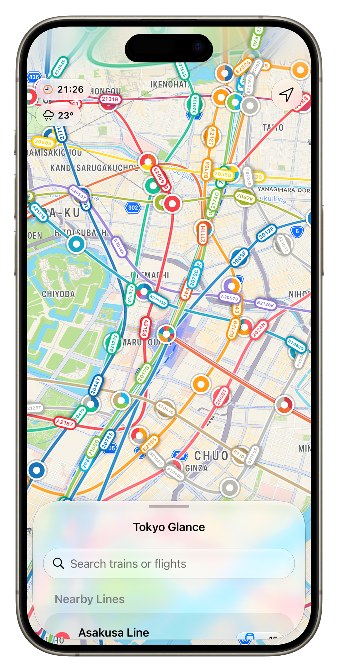 Tokyo Glance app preview showing a live Tokyo map.