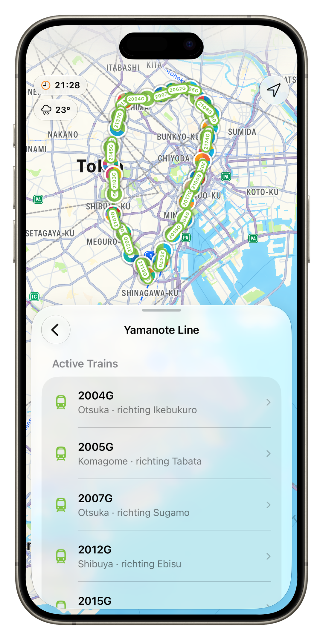 Tokyo Glance transit-kaart met Yamanote Line-treinen en nabijgelegen metrolijnen.